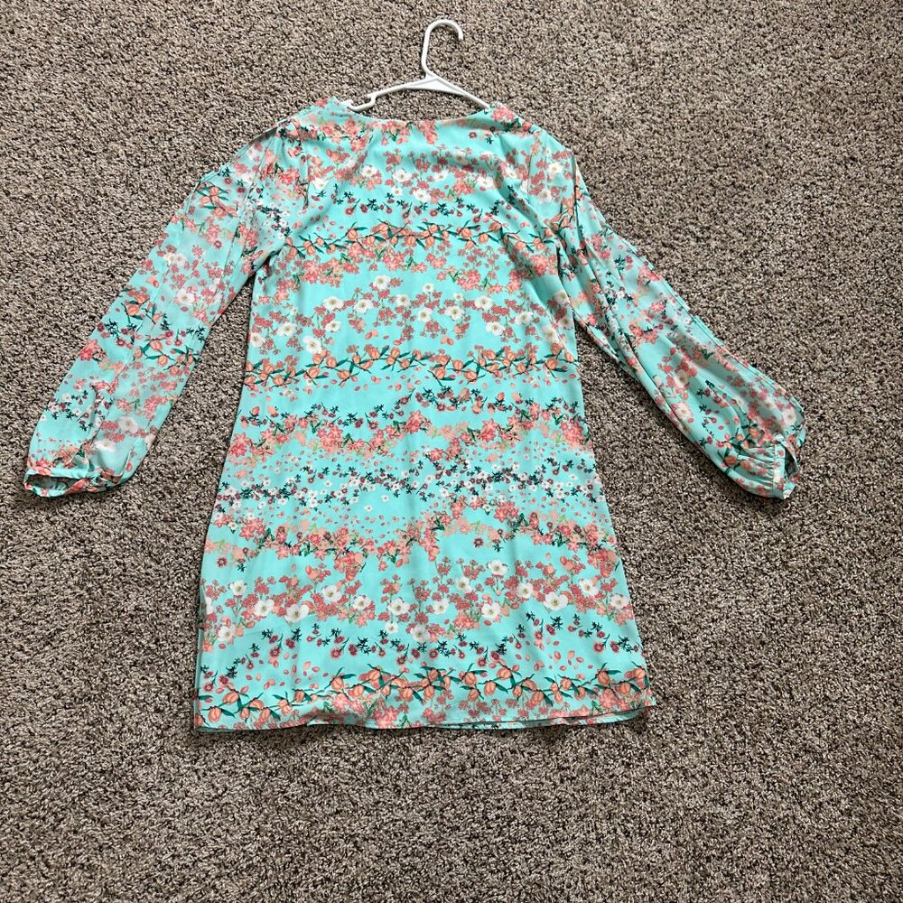 Worthington women's dress, blue, floral, lined, slit, long sleeve, V-neck - Picture 2 of 5